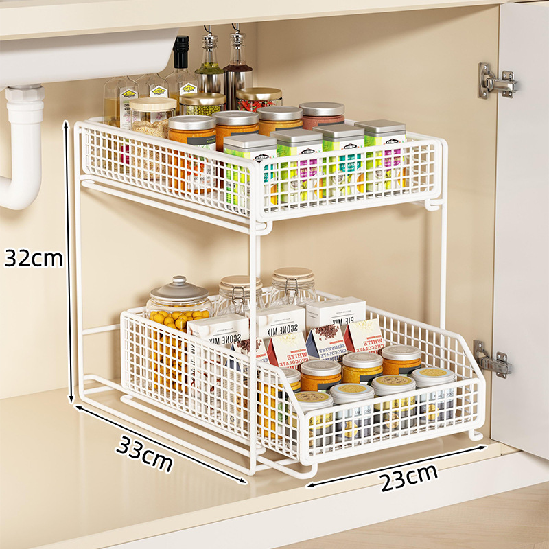 Estante de cocina bajo el fregadero tipo de extracción de almacenamiento de cesta de extracción de platos de paneles y platos de cajón de gabinete multicapa con uso doméstico incorporado