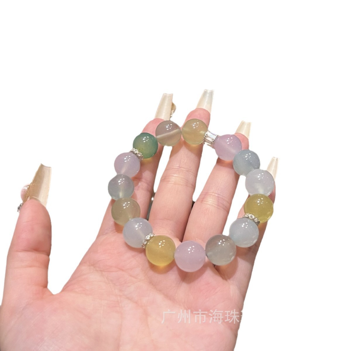 (2개) 미얀마 천연 물 거품 비취 석영 비취 천연 멀티 보물 팔찌 비취와 비교 가능