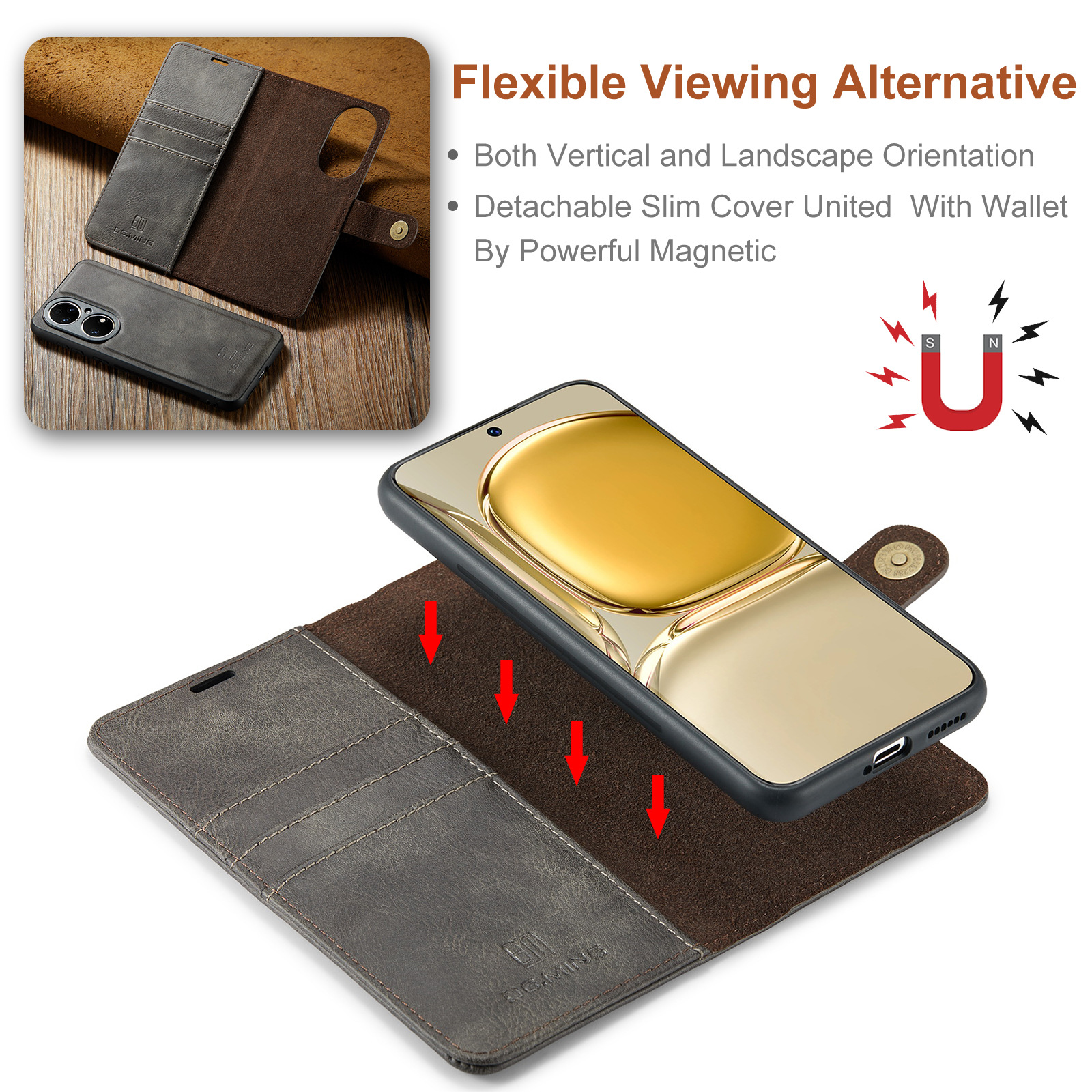 Magnetische Handyhülle Aus Leder Für Huawei P50 Und P50 Pro_voghion.com
