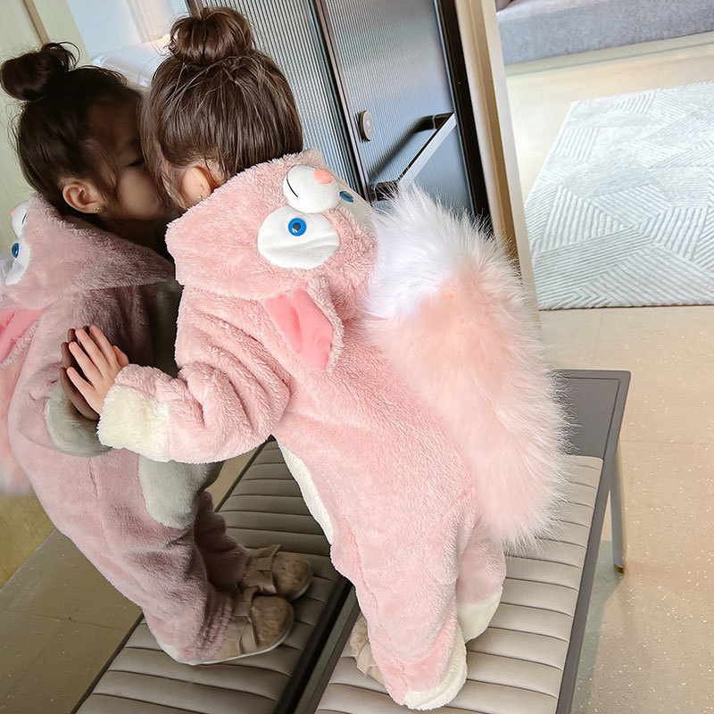 Mono de los niños del invierno la muchacha mono bebé lingna Beier coral fleece desgaste Otoño e Invierno ropa lindo