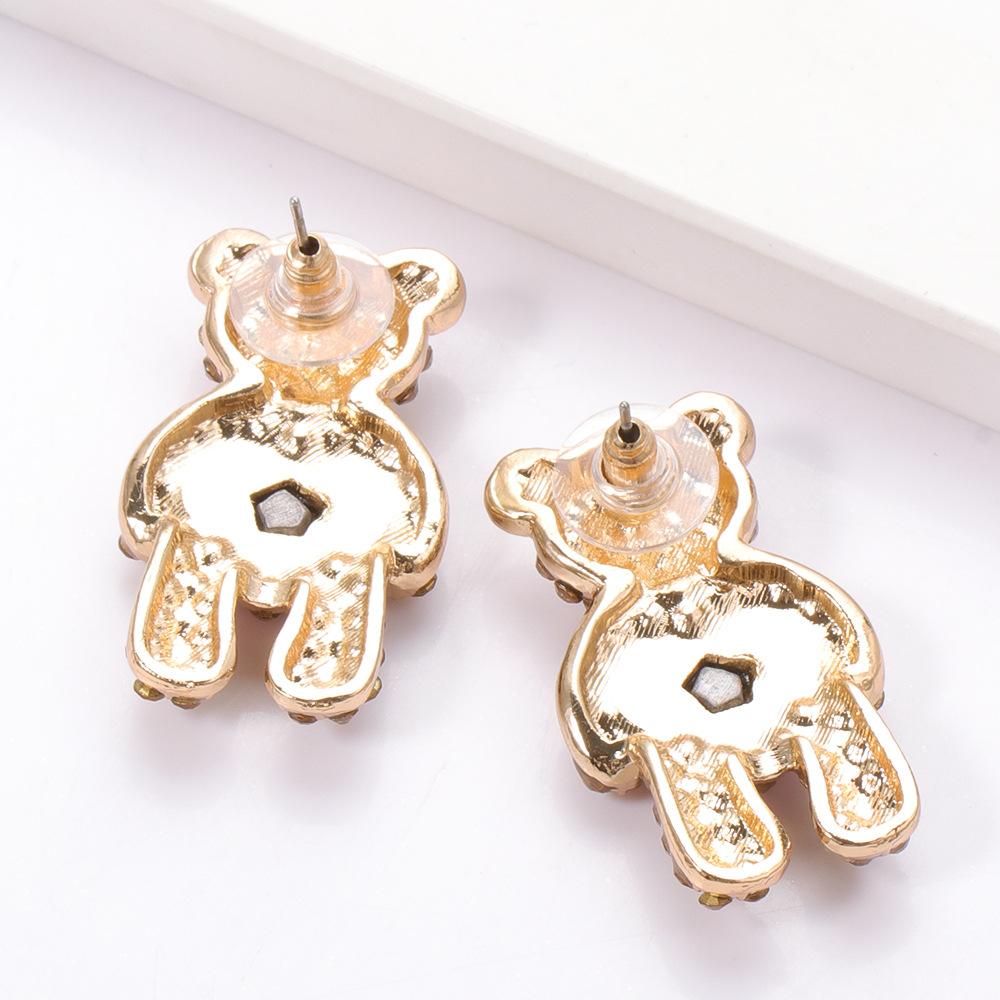 Korea Heart-shaped Bear Rhinestone Alloy Earrings Wholesale display picture 6