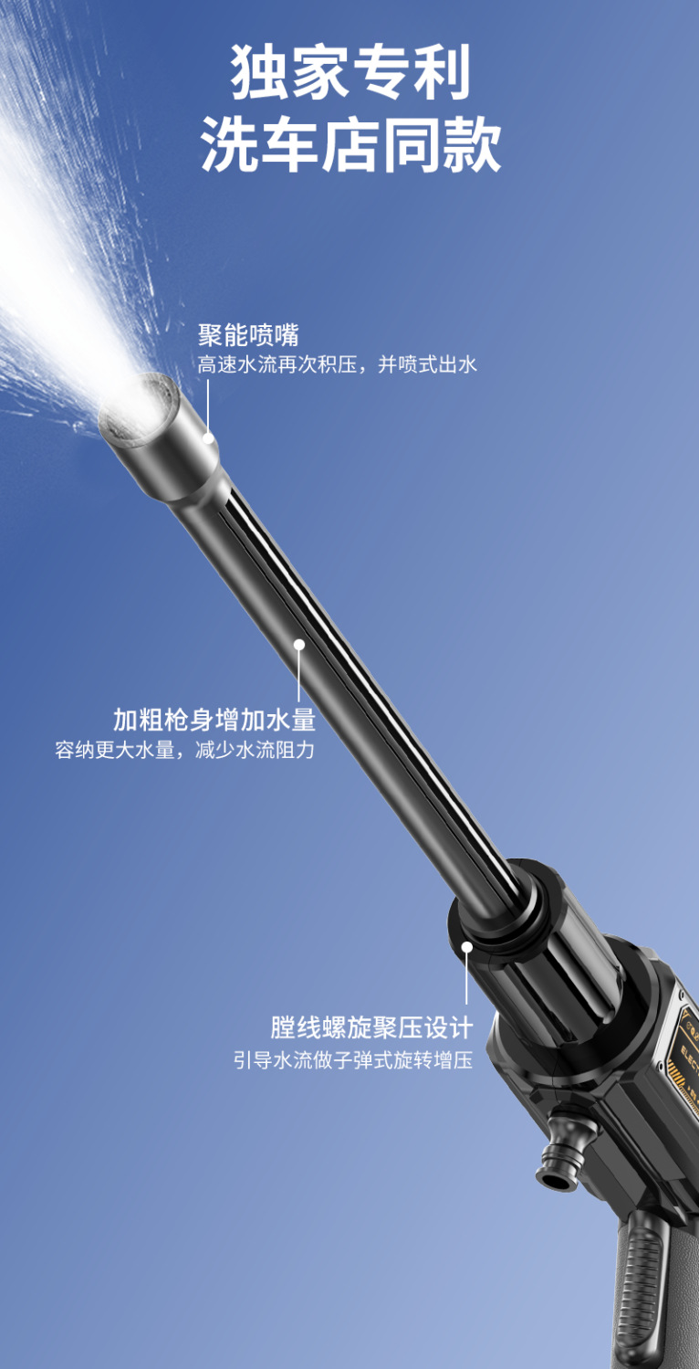 Car Washer High Pressure Water Gun Household Wireless Lithium Battery Car Washing Artifact 2024 New Powerful Supercharged Water Grab