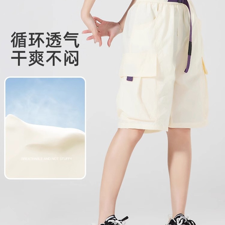 Pantalones cortos de herramientas estadounidenses de pájaro carpintero, nuevos modelos de verano para hombres y mujeres, bolsillos grandes, pantalones deportivos de seda de hielo de gran tamaño sueltos