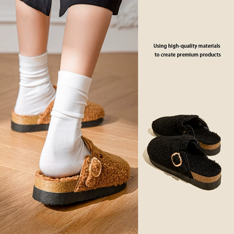Обувь Birkenn Плюс кашемировая шерсть ягненка с головкой половинной тапочкой для женщин осенью и зимой дома носить теплые и удобные хлопчатобумажные туфли для женщин