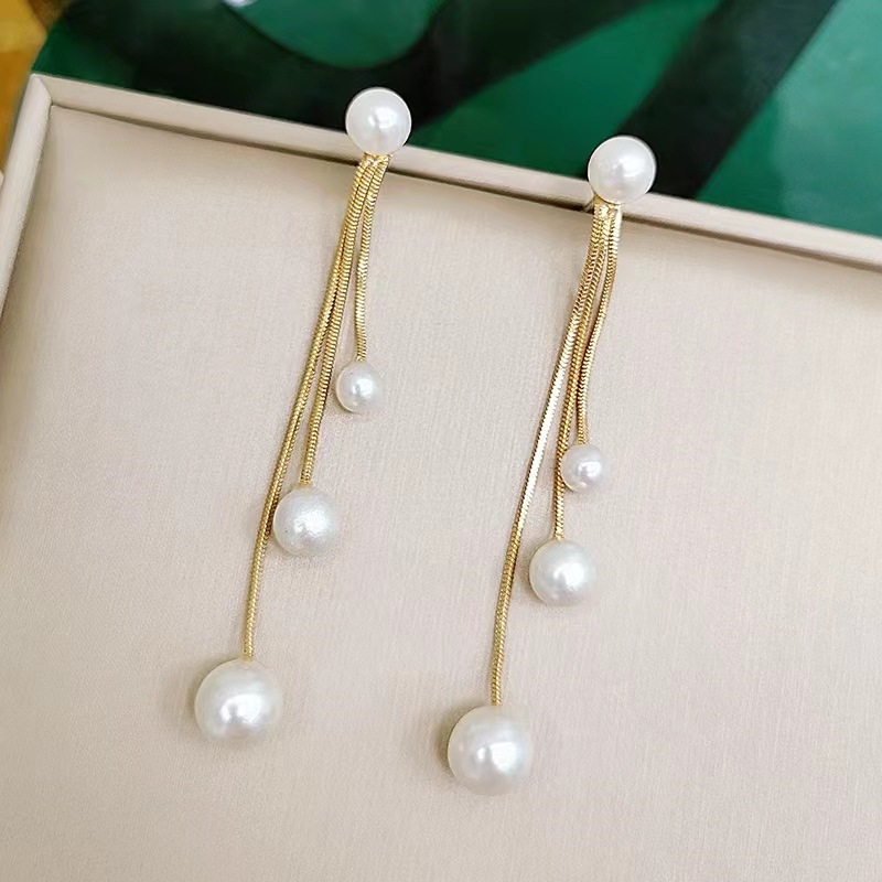 Women'S Gender Inlay Design Elegant Simple Style Tassel Inlay Alloy Artificial Pearls Drop Earrings