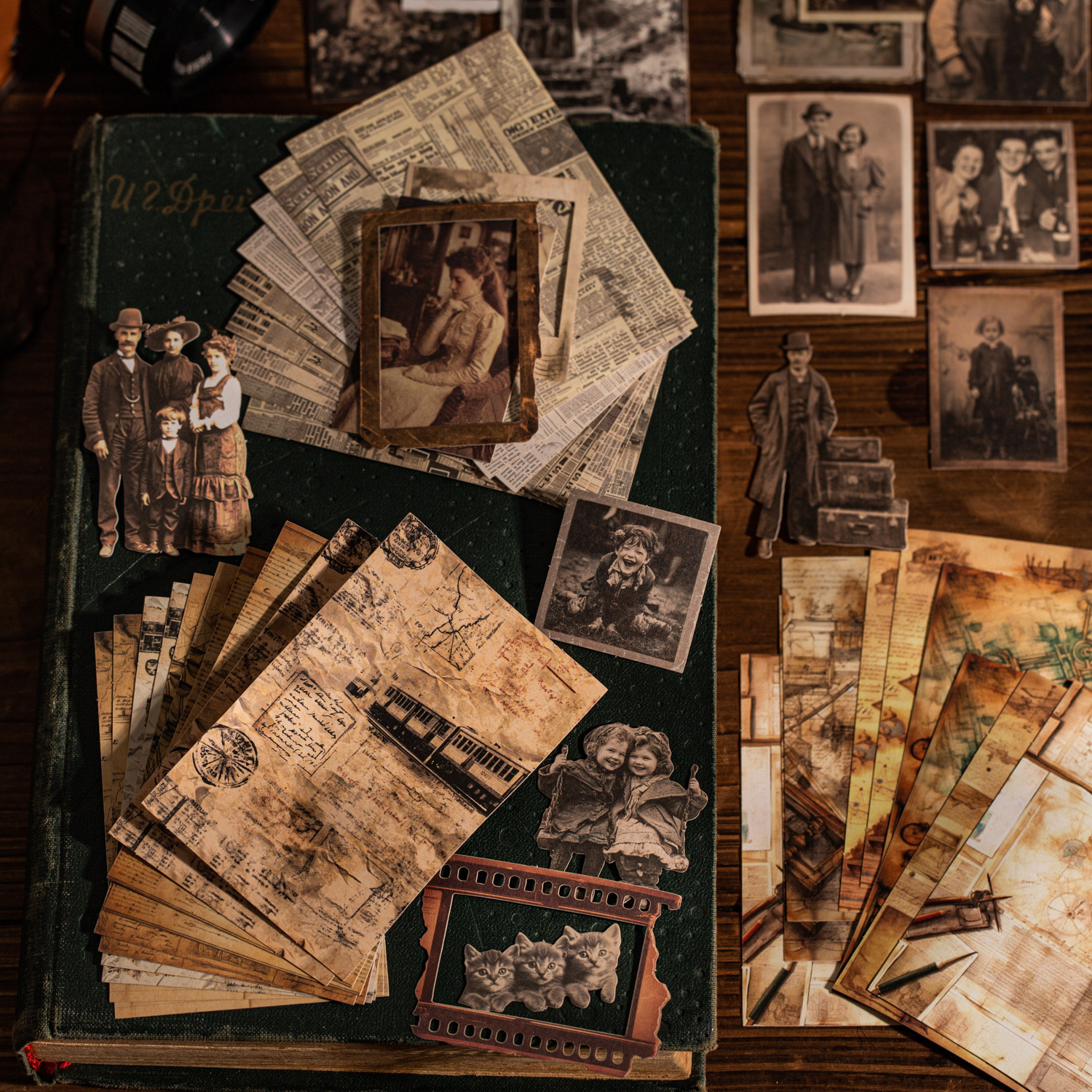 Paquete de pegatinas de un día hermoso en la serie de años de la vieja sombra retró tema de la cuenta de mano material de collage 50 hojas