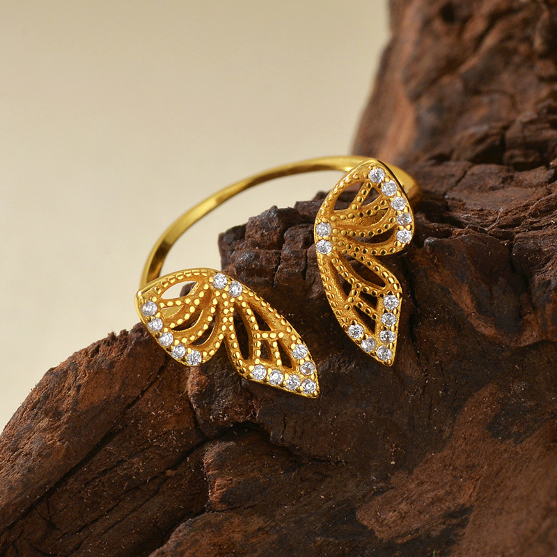 S925 Sterling Silver Micro-inlaid Diamond Butterfly Ring Women's Niche High Fashion Elegant Amazon Hot-selling Open Ring