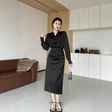 设计感新中式汉服盘扣小领收腰显瘦连衣裙女新款气质褶皱旗袍裙