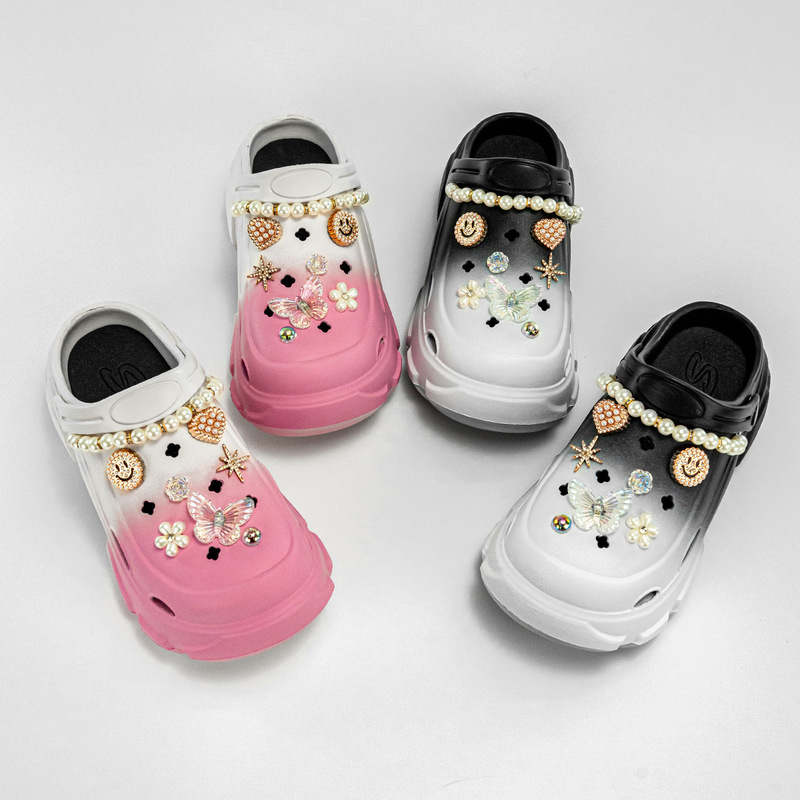 New Pearl Chain Butterfly Smiley Cave Shoes Women's Outer Wear Parent-child Fashion All-match Soft Bottom Non-slip Baotou Sandals