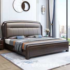 紫金檀木实木床轻奢真皮软包床新中式主卧双人床现代简约储物婚床