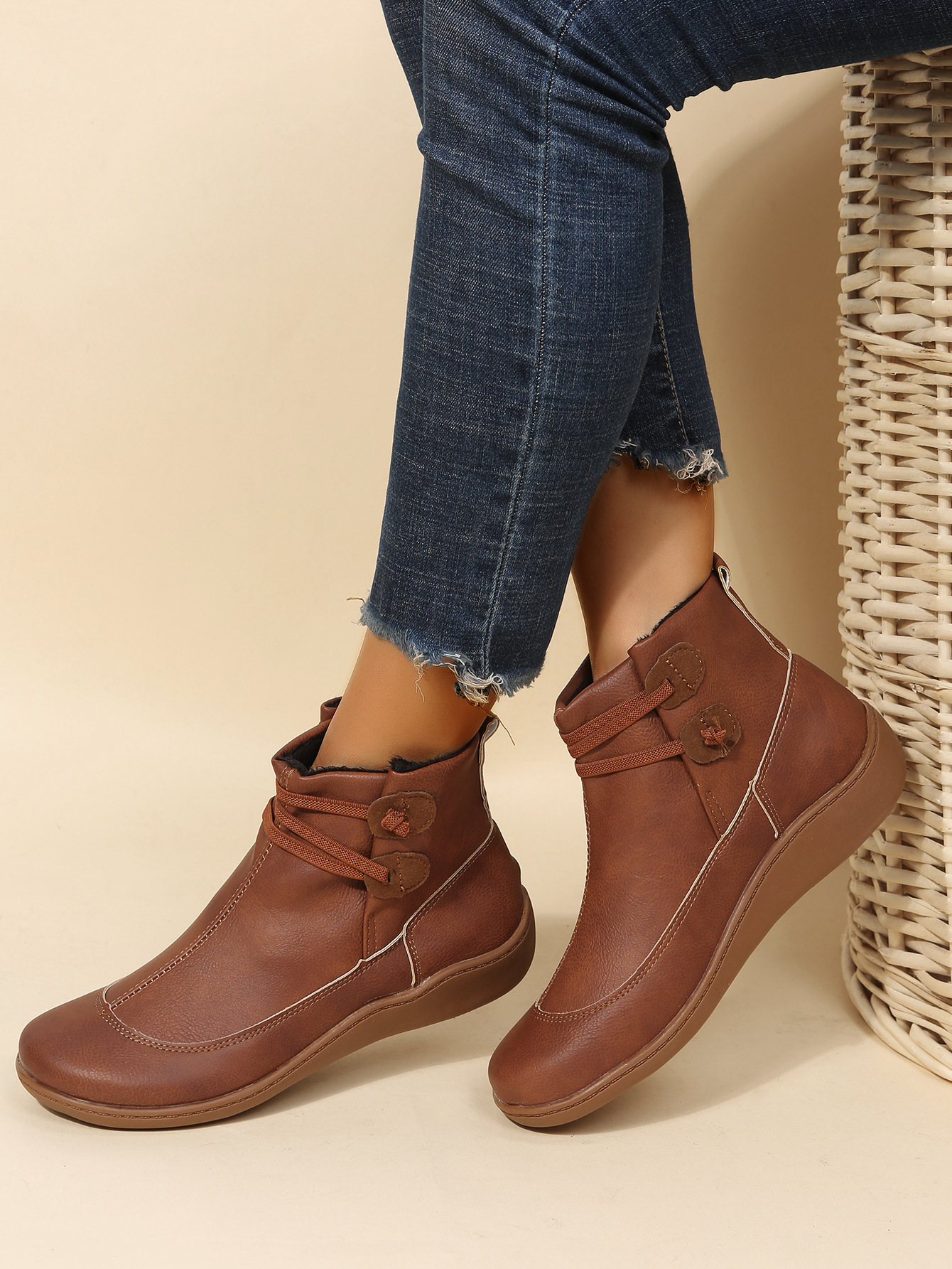 New large-size short tube women's flat solid color women's boots_voghion.com