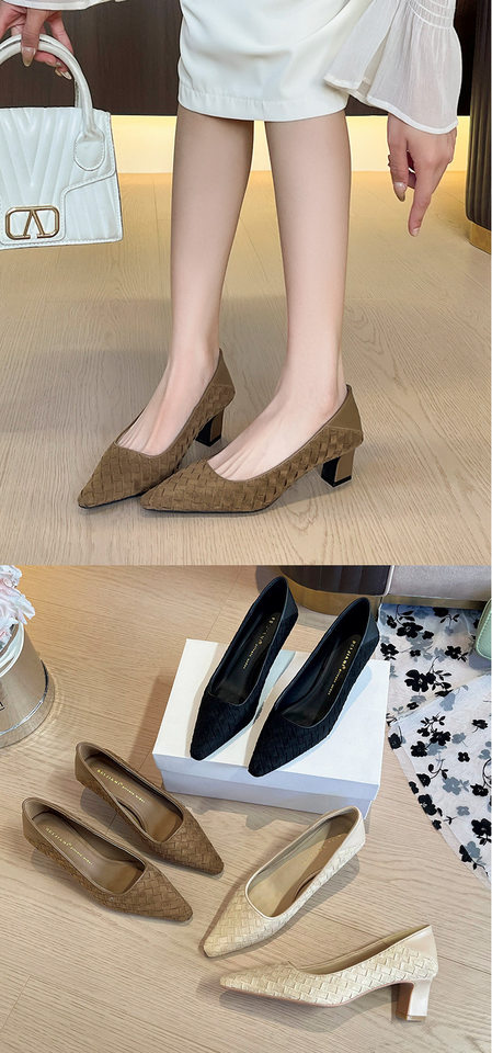 Giày cao gót nữ mũi vuông gót dày thanh lịch phong cách Pháp, có thể đi kèm kiểu dép, gót 3–6 cm — mơ, nâu, Đen (đế giữa màu mơ) chi tiết 12