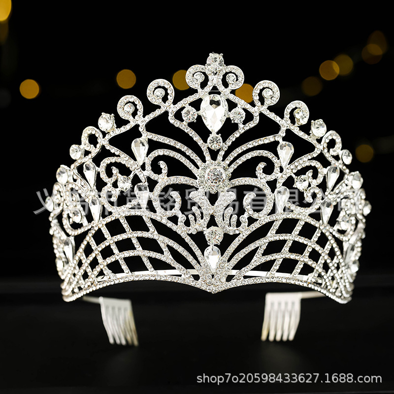 Cross-border European and American Bride Crown Tall Beauty Pageant Coronation Crown Hat T-stage Dress Hair Comb Headwear