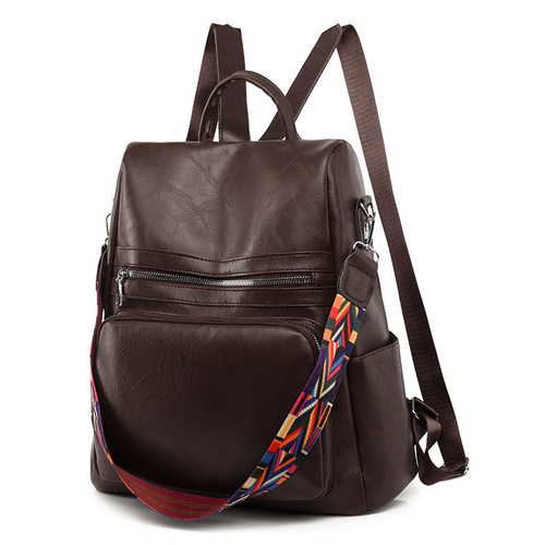 PU soft leather texture backpack large capacity cross-border new women's bag anti-theft simple travel bag light casual school bag