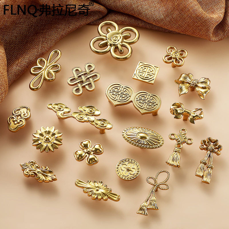 黃銅創意拉手中式個性裝飾純銅拉手歐式花型蝴蝶結衣櫃門抽屜把手