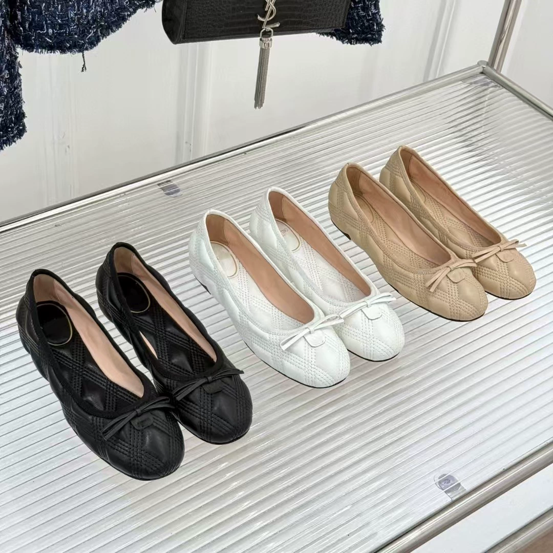 Гао Дин 2025 весна и лето новые модные ромбовидные балетные туфли женские круглые кожаные плоские туфли