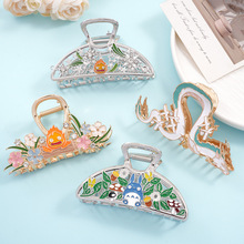 跨境发夹卡通动漫日系龙猫抓夹小火苗卡通发抓滴油珐琅白龙鲨鱼夹