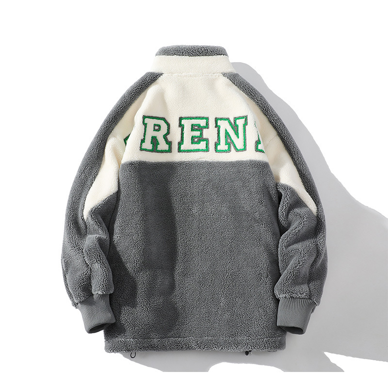 Invierno forrado de lana engrosada abrigo de algodón acolchado de lana de Cachemira contraste color soporte collar abrigo de los hombres de moda