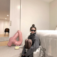 YUYUREAL 慵懒风牛角扣翻领毛衣外套女冬季中长款长袖针织开衫