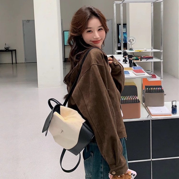 咖色美拉德麂皮绒外套女秋季2025新款美式复古小个子短款夹克上衣