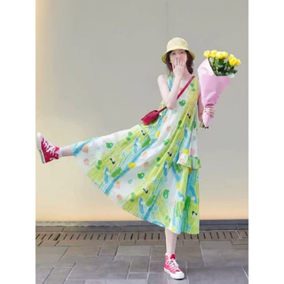 彩色涂鸦多巴胺印花无袖连衣裙女夏2026新款少女感海边度假背心裙