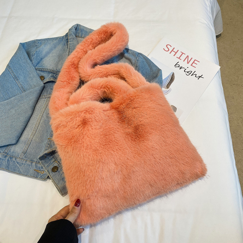Japón y Corea del Sur otoño y invierno nuevo bolso de piel de mujer imitación de piel de conejo bolso de mano gran capacidad bolso de hombro bolso de peluche