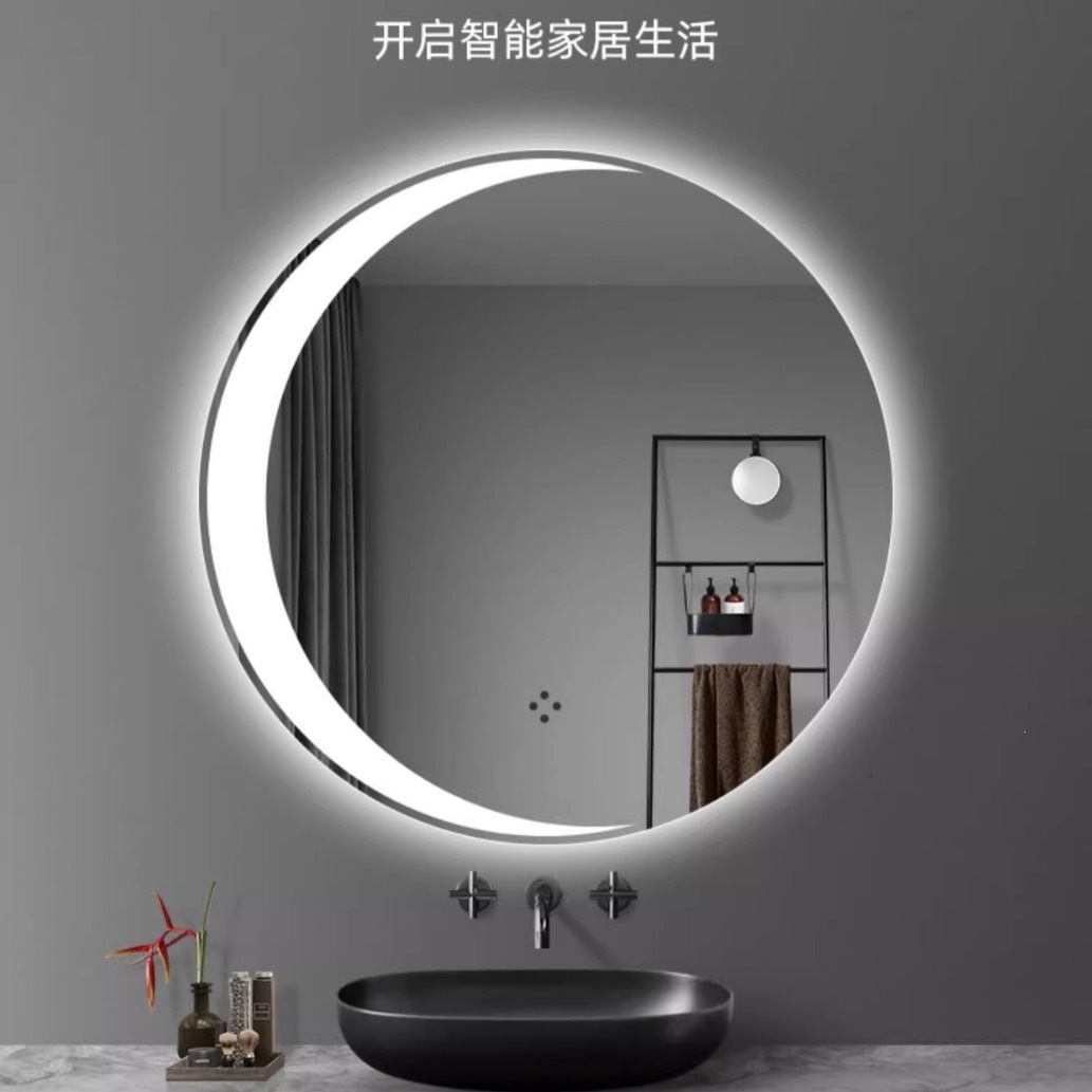 Espejo de baño inteligente en forma de media luna colgado en la pared espejo artístico creativo inodoro lavabo espejo de maquillaje casa colgado en la pared