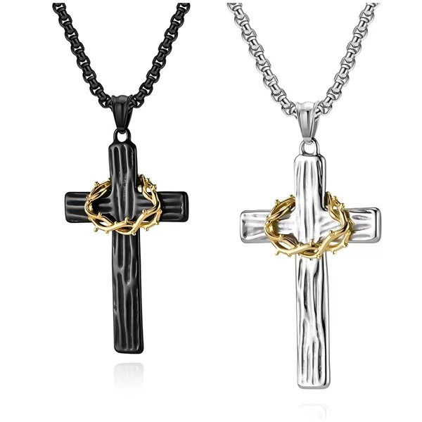 Vine Thorn Garland Crown Cross Necklace Retro Men's Titanium Steel Personalized Retro Pendant Hip-Hop Punk Jewelry