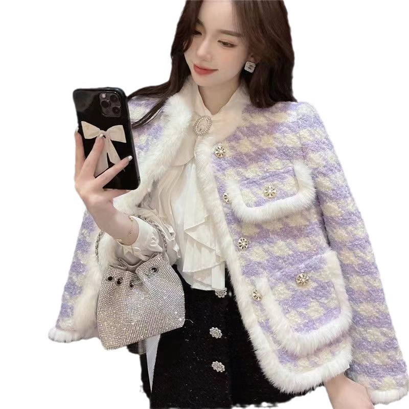 Демисезонная стеганая шерстяная куртка с пухом, стиль Chanel, увеличенная толщина