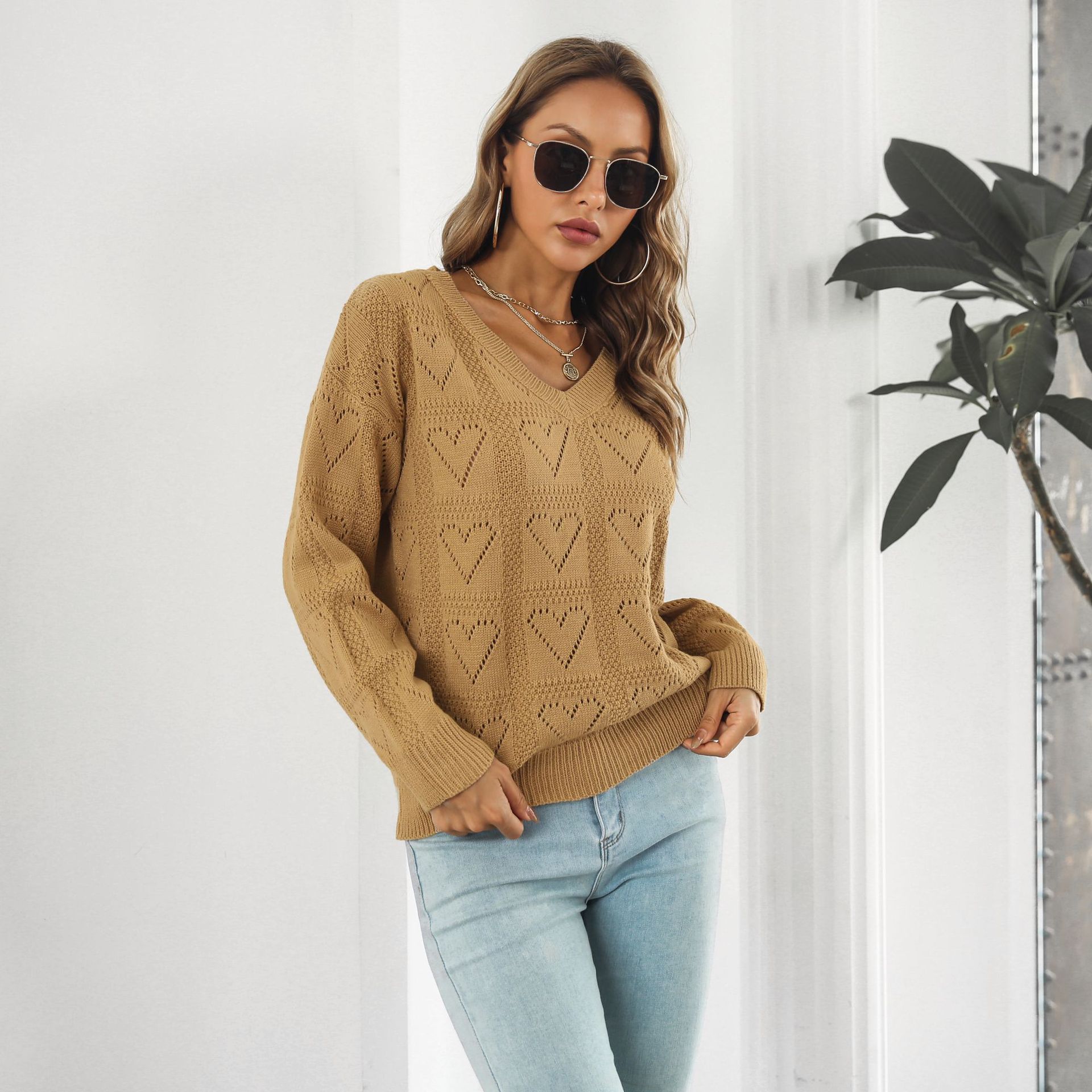 Hollow Out Cutout out Heart Plaid Sweater Women Loose Autumn Winter Long Sleeved Sweater Sweater 8 Hollow Out Cutout out Heart Plaid Sweater Women Loose Autumn Winter Long Sleeved Sweater Sweater