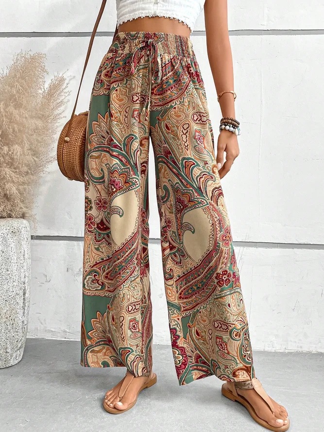 Women's Holiday Daily Beach Vacation Cashew Nuts Full Length Printing Belt Casual Pants display picture 1