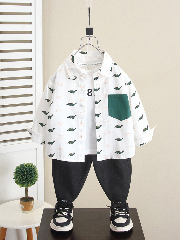 Camisa de Dinosaurio de Dibujos Animados para Niños 6268, Estilo Otoño 2026, Camisa de Manga Larga para Bebés, Ropa Infantil para Primavera y Otoño