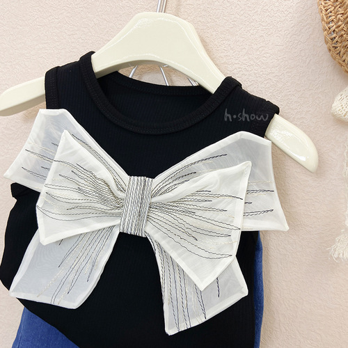 Korean style children's clothing summer new style girls fashion big bow knitted foreign style versatile sweet vest top 0082