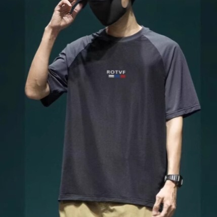 Printed short-sleeved t-shirt, men's summer thin, cool, mesh round collar T-shirt, raglan sleeves, men's sports quick-drying clothes, handsome