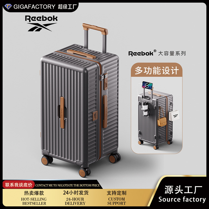 Reebok Large-Capacity Suitcase Pc Women's Trolley Case with Cup Holder Boarding Travel Password Box Men's Leather Suitcase 20