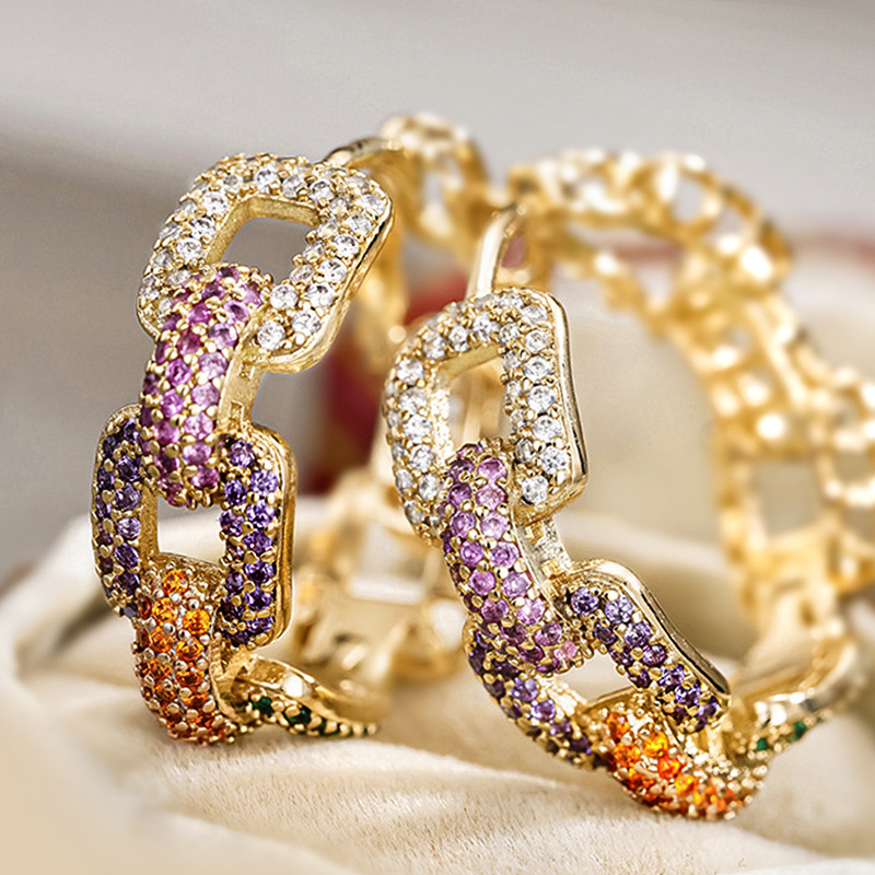 Cao Shi foreign trade ins-style personalized earrings, micro-inlaid zircon colorful minimalist earrings, versatile hollow-out party ear cuffs