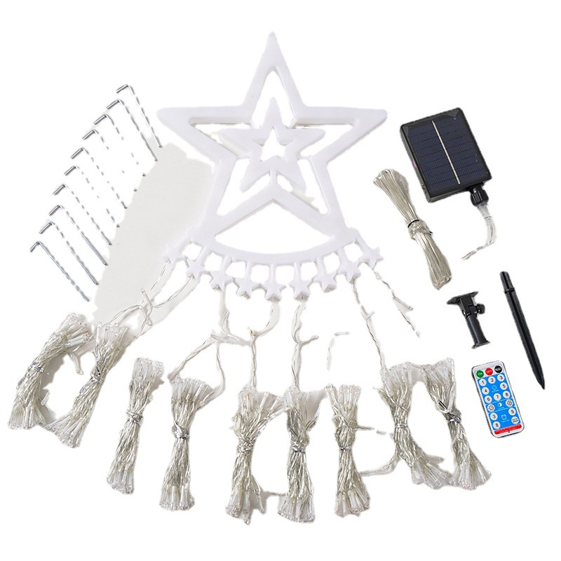 Christmas LED Five pointed Star Waterfall Light Christmas Tree Light Flowing Light Outdoor Decorative Light Garden Remote Control Solar Light_voghion.com