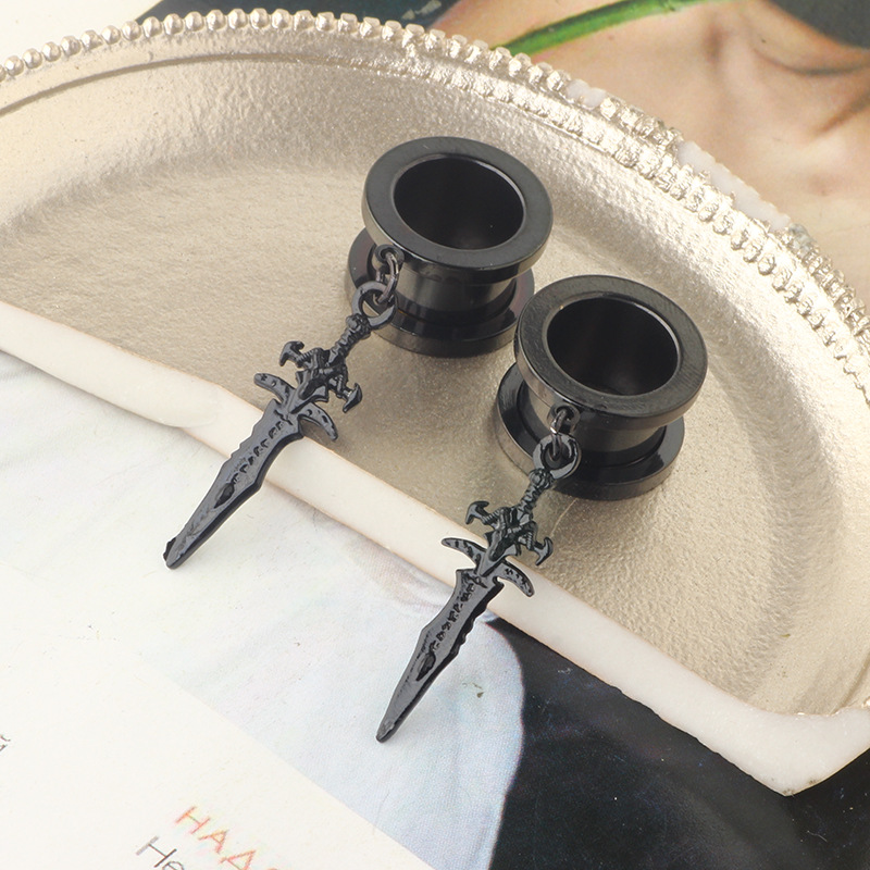 25mm Externally Threaded Ear Auger Pendant Geometric Earring - Black 18K Gold Plated detail image 10
