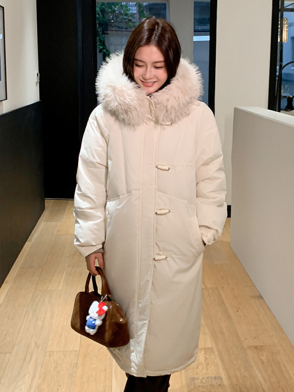 跨境大毛领棉服女冬季长款宽松大衣连帽新款女款时尚风衣外套|undefined