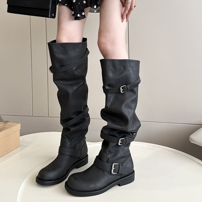 2026 Korean-style autumn and winter niche gray pleated stacked boots, knee-high long boots for women, over-the-knee stacked boots 2026 Korean-style autumn and winter niche gray pleated stacked boots, knee-high long boots for women, over-the-knee stacked boots