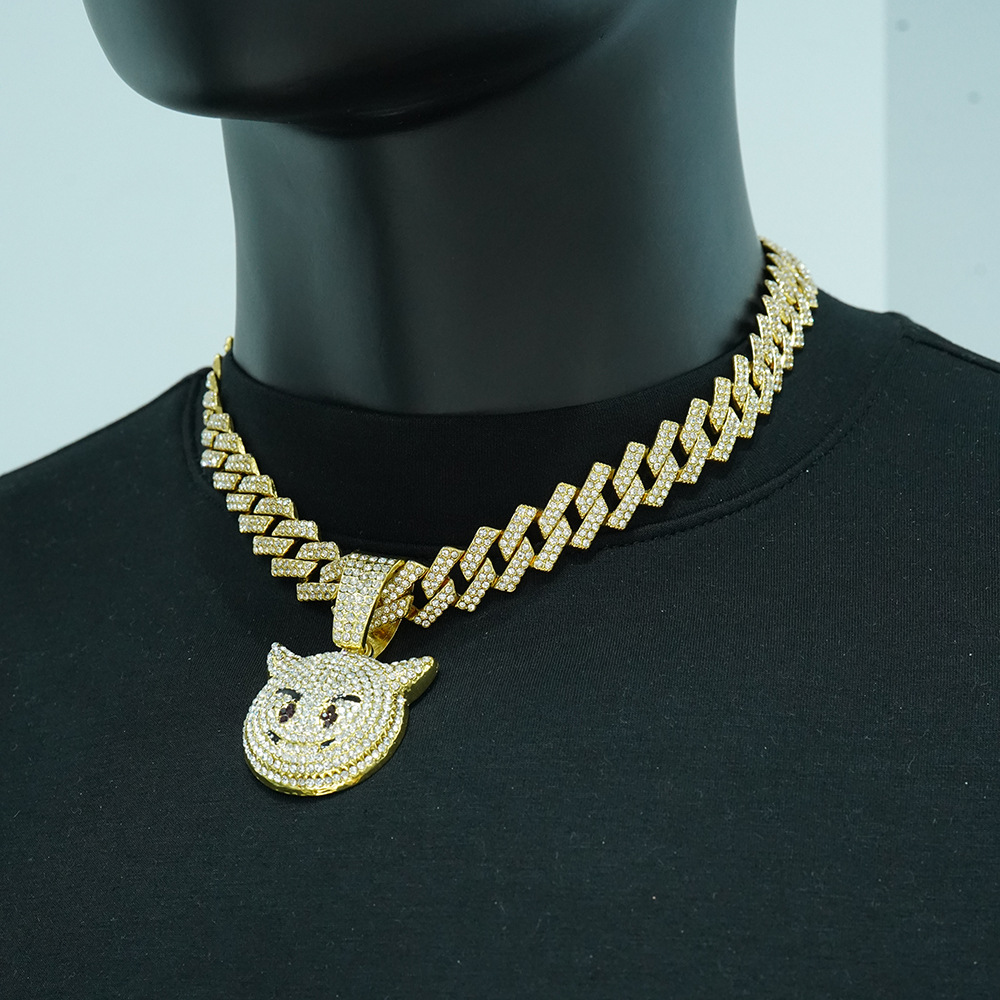 Collar de Moda con Colgante de Diablillo, Estilo Hip-Hop, con Diamantes, Cadena Cubana, Joyería Ligera de Lujo para Halloween