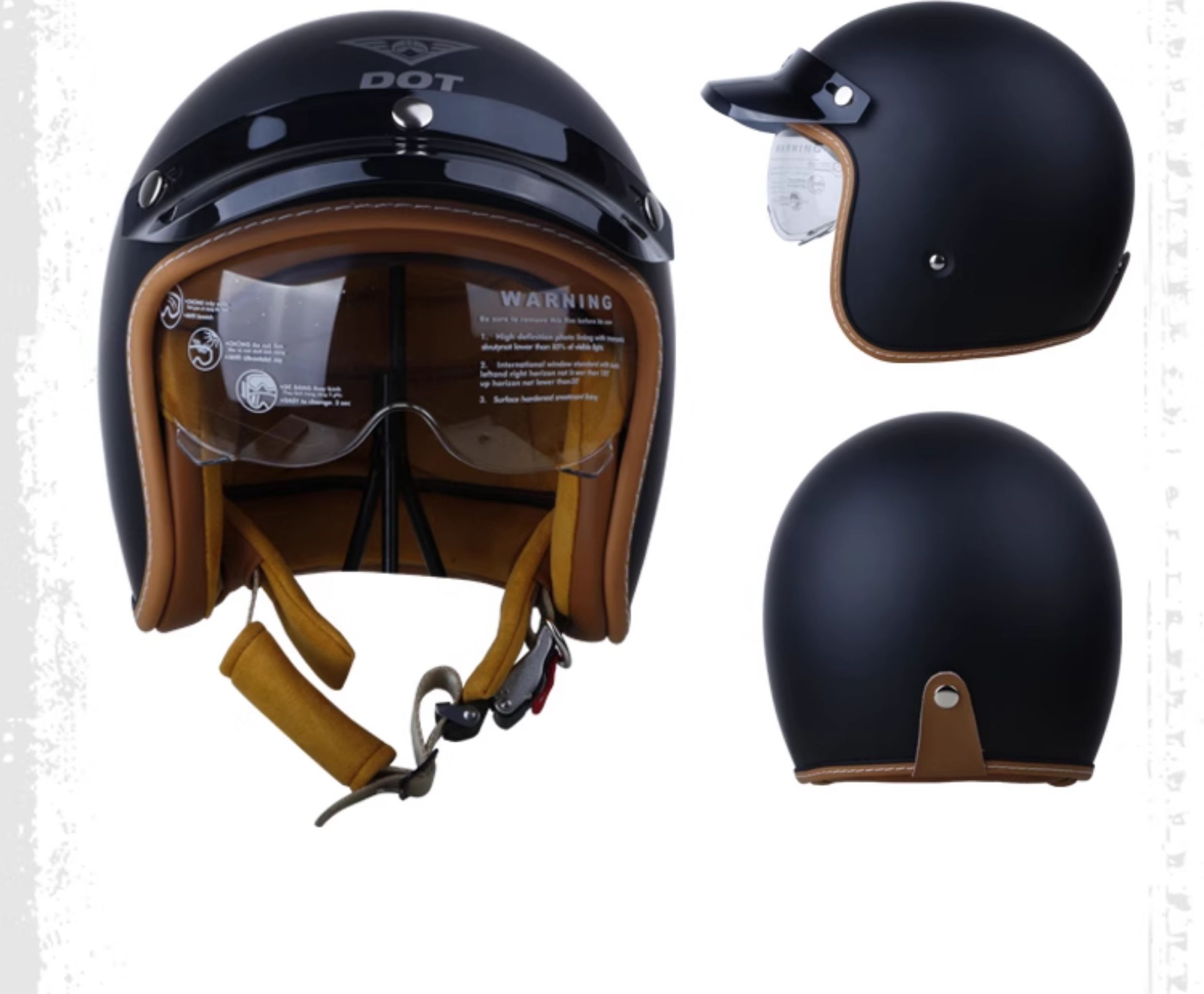 Retro Motorcycle Helmet 3/4 Open Face with Inner Visor