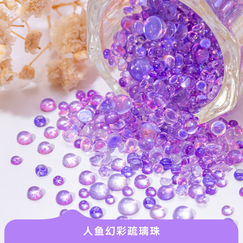 Cross-border diy manicure human fish beads aurora magic semicircle pearl nail bubble beads nail jewelry flat bead mix