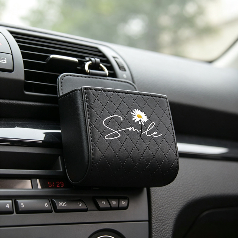 White Daisy Car Air Vent Storage Box Hanging Bag Car Interior Decoration Creative Cartoon Car Storage Organizer