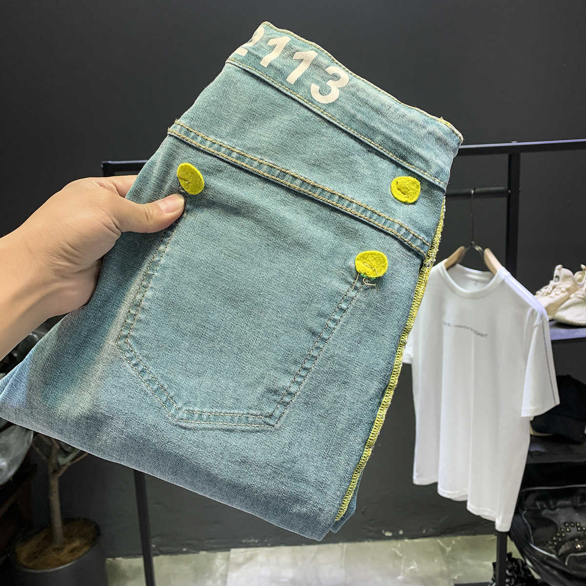 Jean délavé haut de gamme pour hommes, nouvelle marque tendance, élastique, fuselé, polyvalent, coupe ajustée, épais, printemps et automne_voghion.com