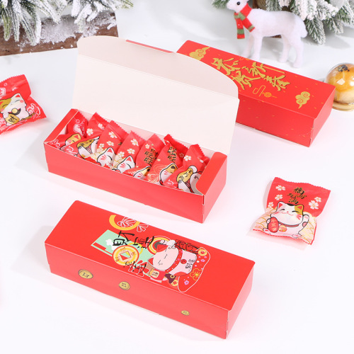 New Year and Christmas long flip-top red baked pastry packaging box frosted biscuit snowflake crisp box wholesale