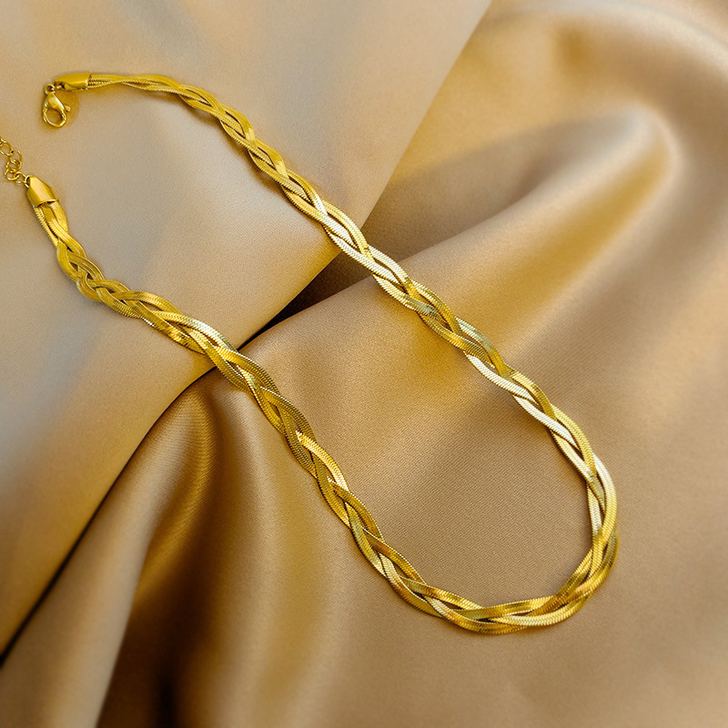 Three Strand Braided Necklace Titanium Steel Clavicle Jewellery_voghion.com