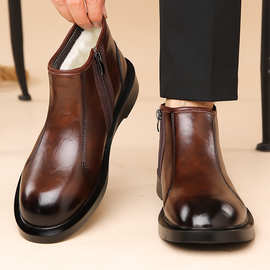 新款马丁靴加绒保暖男士短靴高帮棉靴男士韩版真皮潮流皮靴切尔西
