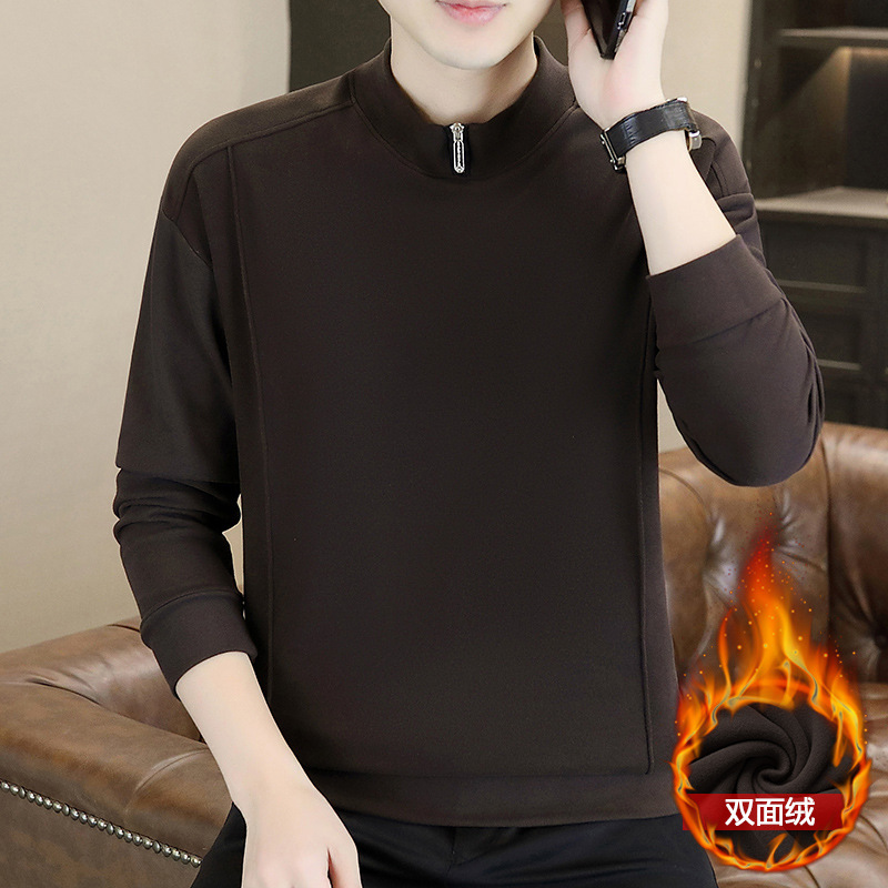Winter solid color woolen base sweatshirt with zipper
