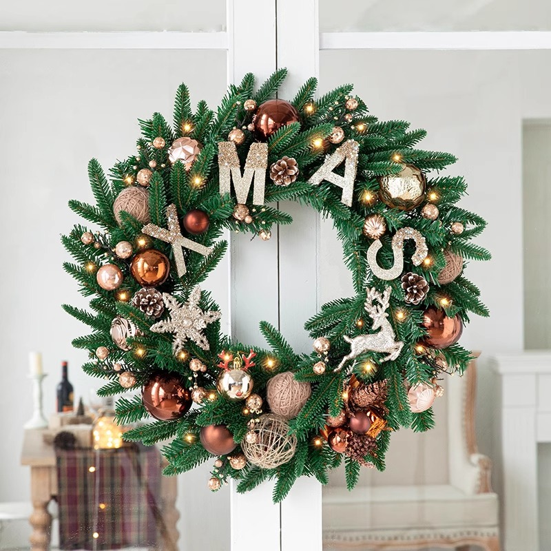 Colgador de puerta de corona de Navidad transfronterizo 50/60CM Adornos de Navidad Árbol de Navidad Adornos de ratán Decoración de escena Adornos de puerta